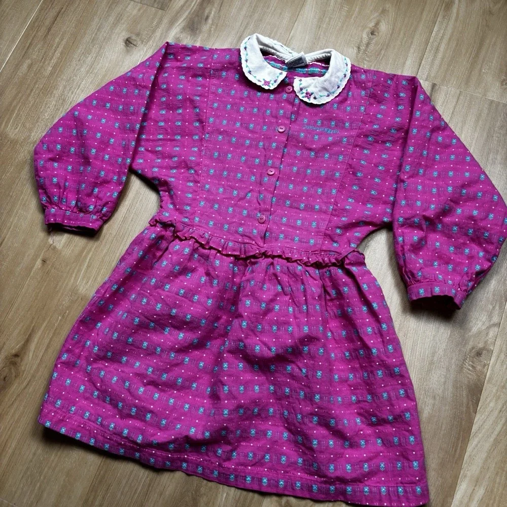 OshKosh B'Gosh Vintage 80's Floral Long Sleeve Dress Size 6X Pink Collared